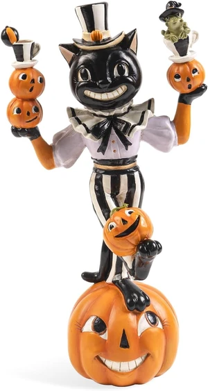 Cat Pumpkin Figurines, Black White Cute Halloween Table Home Decor Cat Pumpkin Figurines, Black White Cute Halloween Table Home Decor