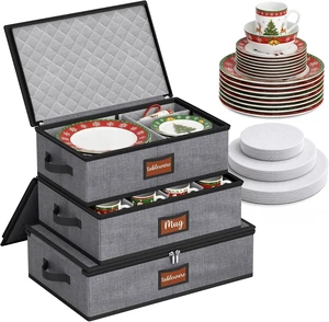 Large Capacity China Storage Containers Hard Shell Plate Storage Containers, Kitchen Packing Moving Boxes for Dishes, Dinnerwares, Mugs Protectors, Grey, 3 Piece Set Large Capacity China Storage Containers Hard Shell Plate Storage Containers, Kitchen Packing Moving Boxes for Dishes, Dinnerwares, Mugs Protectors, Grey, 3 Piece Set