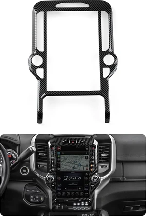 Car Center Console Navigation Panel Decals for 2019-2026 Dodge Ram 1500 2500 3500 Accessories ABS Carbon Fiber Stickers, 12inch Car Center Console Navigation Panel Decals for 2019-2026 Dodge Ram 1500 2500 3500 Accessories ABS Carbon Fiber Stickers, 12inch