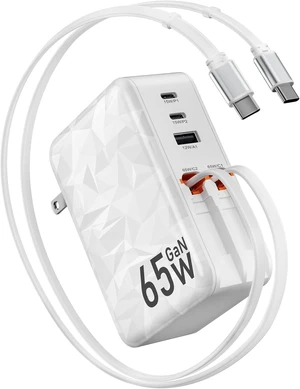 65w Retractable Wall Charger,5-in-1 Fast Charging Block with Dual Cables 65w Retractable Wall Charger,5-in-1 Fast Charging Block with Dual Cables