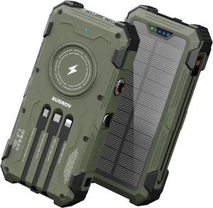 Solar Portable Charger 20000mAh, Wireless Charger, Gifts for Men and Dad, 15W Fast Charging, 4 Built-in Cables, USB-C Input/Output; Solar Power Bank for iPhone, iPad, etc, Army Green Solar Portable Charger 20000mAh, Wireless Charger, Gifts for Men and Dad, 15W Fast Charging, 4 Built-in Cables, USB-C Input/Output; Solar Power Bank for iPhone, iPad, etc, Army Green