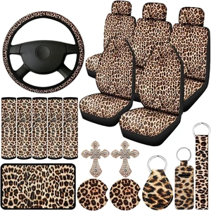 Leopard Print Car Accessory 23 PCS Steering Seat Cushion Cover Leopard Print Car Accessory 23 PCS Steering Seat Cushion Cover