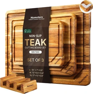 3 Pack Teak Wood Cutting Boards for Kitchen Wood Charcuterie Board Non Slip 3 Pack Teak Wood Cutting Boards for Kitchen Wood Charcuterie Board Non Slip