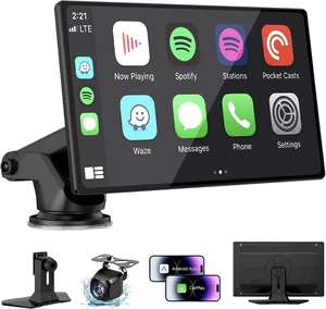 9" Wireless Carplay Screen for Car, Portable Wireless CarPlay with Car Play & Android Auto, OTA Updates, Backup Camera, GPS Navigation/Bluetooth 5.0/Mirror Link/Voice Control/AUX/FM 9" Wireless Carplay Screen for Car, Portable Wireless CarPlay with Car Play & Android Auto, OTA Updates, Backup Camera, GPS Navigation/Bluetooth 5.0/Mirror Link/Voice Control/AUX/FM
