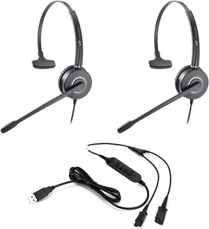 2 x PLT-QD Pro Headsets with Noise Cancelling Mic + 1 x USB Y Training Cable - Bundle for Supervising, Monitoring & Team Training (PC/Mac) (Mono) 2 x PLT-QD Pro Headsets with Noise Cancelling Mic + 1 x USB Y Training Cable - Bundle for Supervising, Monitoring & Team Training (PC/Mac) (Mono)