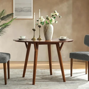 Round Dining Table for 4, 45 Solid Wood Kitchen Table, Small Dinner Coffee Writing Table for Kitchen Dining Room, Save Space, Walnut Round Dining Table for 4, 45 Solid Wood Kitchen Table, Small Dinner Coffee Writing Table for Kitchen Dining Room, Save Space, Walnut