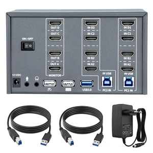 KVM Switch 4 Monitors 2 Computers, HDMI 4K@60Hz KVM Switch with USB3.0, 2 Computers Share One Set of Keyboard, Mouse and Monitors, Supports Windows/Mac/Linux KVM Switch 4 Monitors 2 Computers, HDMI 4K@60Hz KVM Switch with USB3.0, 2 Computers Share One Set of Keyboard, Mouse and Monitors, Supports Windows/Mac/Linux