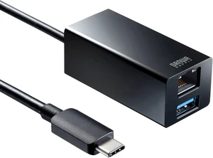 Sanwa Supply USB to 3TCH33BK Gigabit LAN Adapter with USB Type-C Hub, Black Sanwa Supply USB to 3TCH33BK Gigabit LAN Adapter with USB Type-C Hub, Black