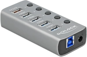 Delock USB 3.0 Hub 4 Port + 1 Fast Charging Port Active with Power Supply, LED Lighting & Single Switch On/Off, 80 cm Cable Length, Grey, 63262 Delock USB 3.0 Hub 4 Port + 1 Fast Charging Port Active with Power Supply, LED Lighting & Single Switch On/Off, 80 cm Cable Length, Grey, 63262