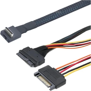 PCIE Oculink SFF-8611 4I 90 Degree to U.2 S*A*S SFF-8639 with SATA 15P Male Power NVME for SSD Cable(1m) PCIE Oculink SFF-8611 4I 90 Degree to U.2 S*A*S SFF-8639 with SATA 15P Male Power NVME for SSD Cable(1m)