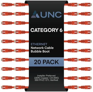 uCore 20 Pack - 6in Cat 6 Ethernet Cable Bubble Boot, 24AWG, Booted, Molded, Cat6 Patch Cord, 6 Inch, Red uCore 20 Pack - 6in Cat 6 Ethernet Cable Bubble Boot, 24AWG, Booted, Molded, Cat6 Patch Cord, 6 Inch, Red