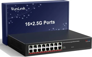 16 Port 2.5G Ethernet Switch Unmanaged, VunLink 16×2.5Gbps RJ45 Ports Network Switch, Plug & Play, 100/1000/2500Mbps, Desktop/Rackmount, Fanless Metal Design for NAS, PC, AP, Office Network 16 Port 2.5G Ethernet Switch Unmanaged, VunLink 16×2.5Gbps RJ45 Ports Network Switch, Plug & Play, 100/1000/2500Mbps, Desktop/Rackmount, Fanless Metal Design for NAS, PC, AP, Office Network