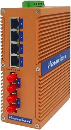 Henrich 6-Port Unmanaged Industrial Gigabit Ethernet Switch, 2 ST Fibers Henrich 6-Port Unmanaged Industrial Gigabit Ethernet Switch, 2 ST Fibers