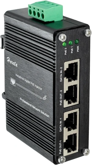 Gigabit PoE+ Injector, 2-Port 30W Industrial PoE Adapter, IEEE 802.3af/at Compliant, Transmission Distance Up to 100M(328 ft), Plug & Play, Metal Housing, DIN-Rail/Wall Mount Gigabit PoE+ Injector, 2-Port 30W Industrial PoE Adapter, IEEE 802.3af/at Compliant, Transmission Distance Up to 100M(328 ft), Plug & Play, Metal Housing, DIN-Rail/Wall Mount