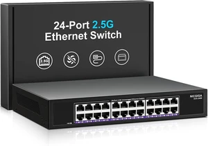 24 Port 2.5Gb Ethernet Switch Unmanaged, NICGIGA 24 Port 2.5G Network Switch, Plug & Play, Desktop or 19-inch Rack Mount, Fanless Metal Design. 24 Port 2.5Gb Ethernet Switch Unmanaged, NICGIGA 24 Port 2.5G Network Switch, Plug & Play, Desktop or 19-inch Rack Mount, Fanless Metal Design.