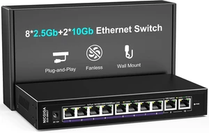 10Gbe Ethernet Switch Unmanaged with 2 x 10Gb RJ45 Ports + 8 x 2.5Gb Base-T Ports, Desktop/Wall Mount NICGIGA 10 Port 10Gbps Network Switch for Wireless AP, NAS, PC 10Gbe Ethernet Switch Unmanaged with 2 x 10Gb RJ45 Ports + 8 x 2.5Gb Base-T Ports, Desktop/Wall Mount NICGIGA 10 Port 10Gbps Network Switch for Wireless AP, NAS, PC