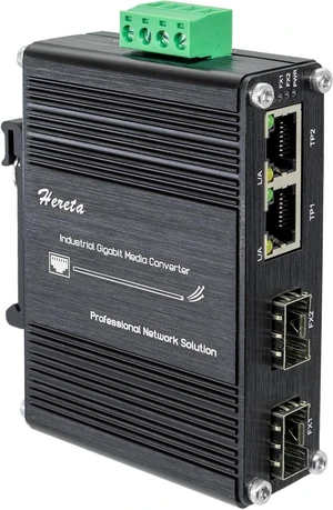 Industrial 4-Port Gigabit Ethernet Switch, Mini Unmanaged Fiber Network Switch with 2X 10/100/1000Base-T and 2X 100/1000Base-X SFP Ports, Redundant 12-48 VDC Input, IP40 Aluminum Case, DIN-Rail Industrial 4-Port Gigabit Ethernet Switch, Mini Unmanaged Fiber Network Switch with 2X 10/100/1000Base-T and 2X 100/1000Base-X SFP Ports, Redundant 12-48 VDC Input, IP40 Aluminum Case, DIN-Rail