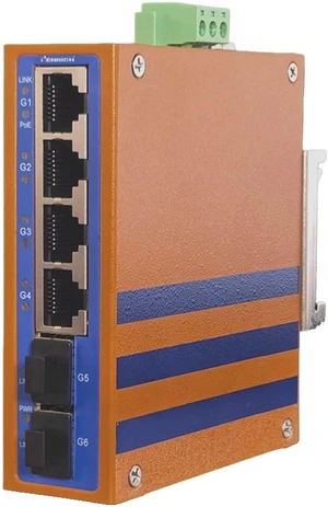 Henrich 6-Port Industrial Gigabit Ethernet PoE+ DIN-Rail Switch, 2 SFP Henrich 6-Port Industrial Gigabit Ethernet PoE+ DIN-Rail Switch, 2 SFP