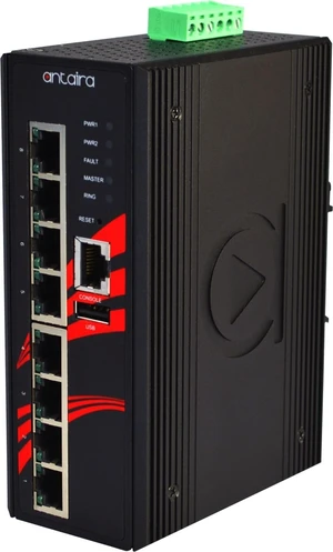 Antaira LMX-0800-T Industrial-Grade 8-Port Managed Fast Ethernet Switch, DIN-Rail Mount, -40 to 75°C Operating Temperature, Redundant 12 to 48 VDC Power Input Antaira LMX-0800-T Industrial-Grade 8-Port Managed Fast Ethernet Switch, DIN-Rail Mount, -40 to 75°C Operating Temperature, Redundant 12 to 48 VDC Power Input