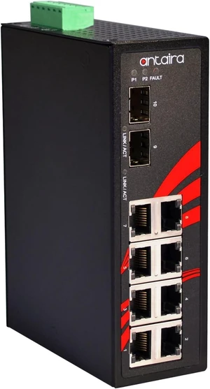 Antaira LNX-1002G-SFP Industrial-Grade 10-Port Unmanaged Gigabit Ethernet Switch, 2 SFP Slots, DIN-Rail Mount, -10 to 70°C Operating Temperature, Redundant 12 to 48 VDC Power Input Antaira LNX-1002G-SFP Industrial-Grade 10-Port Unmanaged Gigabit Ethernet Switch, 2 SFP Slots, DIN-Rail Mount, -10 to 70°C Operating Temperature, Redundant 12 to 48 VDC Power Input