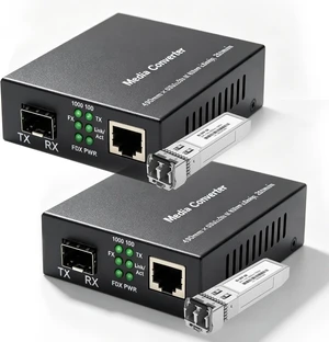 A Pair of Gigabit Fiber Media Converter with 2 Packs Gigabit SFP LC Modules 20KM Single-Mode, 1.25G/s Fiber to Ethernet Converter, Gigabit SFP to RJ45 10/100/1000M, SMF, 1310nm A Pair of Gigabit Fiber Media Converter with 2 Packs Gigabit SFP LC Modules 20KM Single-Mode, 1.25G/s Fiber to Ethernet Converter, Gigabit SFP to RJ45 10/100/1000M, SMF, 1310nm