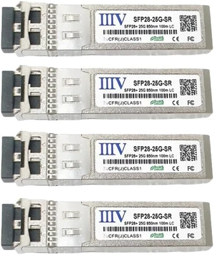 25GBase-SR SFP28 Transceiver, 25G SFP28 SR Multimode Optical Module, 850nm, 100m, DDM/DOM, Duplex LC MMF, Compatible with Cisco, Juniper, Arista and More (4-Pack) 25GBase-SR SFP28 Transceiver, 25G SFP28 SR Multimode Optical Module, 850nm, 100m, DDM/DOM, Duplex LC MMF, Compatible with Cisco, Juniper, Arista and More (4-Pack)