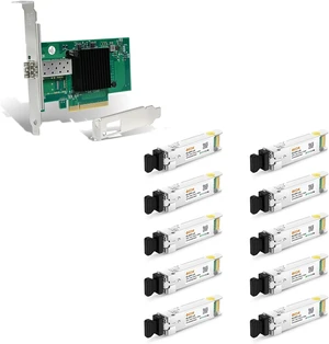 10Pack 10GBase-LR SFP+ Transceiver & 10Gb PCI-E NIC Network Card, with Intel 82599EN Chip, Compare to Intel X520-DA1 10Pack 10GBase-LR SFP+ Transceiver & 10Gb PCI-E NIC Network Card, with Intel 82599EN Chip, Compare to Intel X520-DA1