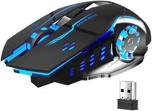 Wireless Mouse Rechargeable, with Side Button RGB LED Backlit Ergonomic Optical 2.4G Cordless Computer Gaming Mice for PC Laptop