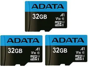 3 x ADATA 32GB Premier microSDHC UHS-I / Class 10 V10 A1 Memory Card with SD Adapter, Speed Up to 100MB/s (AUSDH32GUICL10A1-RA1)