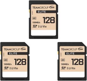 3 x Team Group 128GB Elite 4K SD Card UHS-I U3 V30 Read/Write Speed Up to 100/50MB/s (TESDXC128GIV3069)