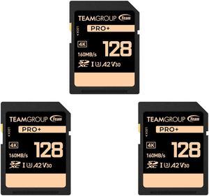 3 x Team Group 128GB PRO+ SDXC U3 V30 A2 4K SD Card Read/Write Speed Up to 160/90MB/s (TESDXC128GIV3001)