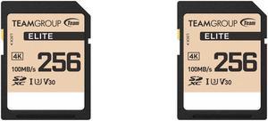 2 x Team Group 256GB Elite 4K SD Card UHS-I U3 V30 Read/Write Speed Up to 100/50MB/s (TESDXC256GIV3069)