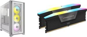 Corsair iCUE 4000X RGB CC-9011205-WW White Computer Case and CORSAIR Vengeance RGB 32GB (2 x 16GB) 288-Pin PC RAM DDR5 6000 (PC5 48000) Desktop Memory Model CMH32GX5M2B6000C40L