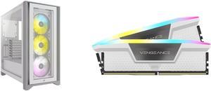 Corsair iCUE 4000X RGB CC-9011205-WW White Computer Case and CORSAIR Vengeance RGB 32GB (2 x 16GB) 288-Pin PC RAM DDR5 6000 (PC5 48000) Desktop Memory Model CMH32GX5M2D6000C36W