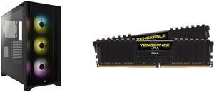 Corsair iCUE 4000X RGB CC-9011204-WW Black Computer Case and CORSAIR Vengeance LPX 64GB (2 x 32GB) 288-Pin PC RAM DDR4 3200 (PC4 25600) Desktop Memory Model CMK64GX4M2E3200C16