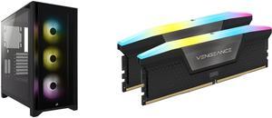 Corsair iCUE 4000X RGB CC-9011204-WW Black Computer Case and CORSAIR Vengeance RGB 64GB (2 x 32GB) 288-Pin PC RAM DDR5 6000 (PC5 48000) Desktop Memory Model CMH64GX5M2N6000C30