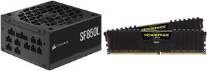 CORSAIR SF850L Fully Modular Low-Noise SFX Power Supply - ATX 3.0 PCIe 5.0 Compliant - Quiet 120mm PWM Fan - 80 PLUS Gold Efficiency - Zero RPM Mode - 105°C-Rated Capacitors and CORSAIR Vengeance LPX 32GB (2 x 16GB) 288-Pin PC RAM DDR4 3200