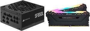 CORSAIR SF850L Fully Modular Low-Noise SFX Power Supply - ATX 3.0 PCIe 5.0 Compliant - Quiet 120mm PWM Fan - 80 PLUS Gold Efficiency - Zero RPM Mode - 105°C-Rated Capacitors and CORSAIR Vengeance RGB Pro 32GB (2 x 16GB) 288-Pin PC RAM DDR4