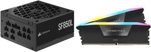 CORSAIR SF850L Fully Modular Low-Noise SFX Power Supply - ATX 3.0 PCIe 5.0 Compliant - Quiet 120mm PWM Fan - 80 PLUS Gold Efficiency - Zero RPM Mode - 105°C-Rated Capacitors and CORSAIR Vengeance RGB 32GB (2 x 16GB) 288-Pin PC RAM DDR5 6000