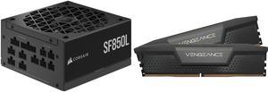 CORSAIR SF850L Fully Modular Low-Noise SFX Power Supply - ATX 3.0 PCIe 5.0 Compliant - Quiet 120mm PWM Fan - 80 PLUS Gold Efficiency - Zero RPM Mode - 105°C-Rated Capacitors and CORSAIR Vengeance 64GB (2 x 32GB) 288-Pin PC RAM DDR5 5600 (PC