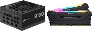 CORSAIR SF1000L Fully Modular Low-Noise SFX Power Supply - ATX 3.0 PCIe 5.0 Compliant - Quiet 120mm PWM Fan - 80 PLUS Gold Efficiency - Zero RPM Mode - 105°C-Rated Capacitors and CORSAIR Vengeance RGB Pro 64GB (2 x 32GB) 288-Pin PC RAM DDR4