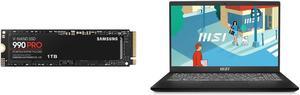 SAMSUNG SSD 990 PRO 1TB PCIe 4.0 M.2 2280 Seq. Read Speeds Up-to 7450MB/s (MZ-V9P1T0B/AM) and MSI Modern 15H 15.6" Ultra Thin and Light Professional Laptop Intel® Core™ i7-13620H Iris Xe 32GB DDR4 1TB NVMe SSD Win 11 Home B13M-021US