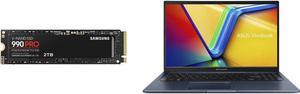 SAMSUNG SSD 990 PRO 2TB PCIe 4.0 M.2 2280 Seq. Read Speeds Up-to 7450MB/s (MZ-V9P2T0B/AM) and ASUS Vivobook 15 Laptop 15.6” FHD Display AMD Ryzen 5 5600H CPU AMD Radeon GPU 16GB RAM 512GB SSD Windows 11 Home Quiet Blue M1502QA-NB54