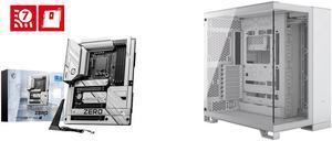 MSI Z790 PROJECT ZERO LGA1700 Wi-Fi 7 DDR5 Back Connect Design ATX Motherboard and CORSAIR 6500X Mid-Tower Dual Chamber PC Case – White - Unobstructed view with wraparound front and side glass panels – Fits up to 10x 120mm fans – 4x Radiato