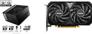 MSI - MPG A850G PCIE 5.0 80 GOLD Full Modular Gaming PSU 12VHPWR Cable 4080 4070 ATX 3.0 Compatible 850W Power Supply and MSI Ventus GeForce RTX 4060 Video Card RTX 4060 VENTUS 2X BLACK 8G OC