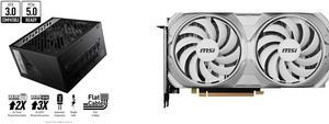 MSI - MPG A850G PCIE 5.0 80 GOLD Full Modular Gaming PSU 12VHPWR Cable 4080 4070 ATX 3.0 Compatible 850W Power Supply and MSI Ventus GeForce RTX 4070 SUPER Video Card RTX 4070 SUPER 12G VENTUS 2X WHITE OC