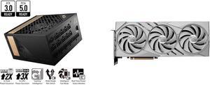 MSI- MEG Ai1000P PCIE 5.0 80 PLATINUM Full Modular Gaming PSU 12VHPWR Cable 4080 4090 ATX 3.0 Compatible 1000W Power Supply and MSI Gaming GeForce RTX 4080 Video Card RTX 4080 16GB GAMING X SLIM WHITE