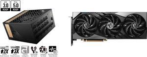MSI - MEG Ai1300P PCIE 5.0 80 PLATINUM Full Modular Gaming PSU 12VHPWR Cable 4080 4090 ATX 3.0 Compatible 1300W Power Supply and MSI Gaming GeForce RTX 4070 SUPER Video Card RTX 4070 SUPER 12G GAMING X SLIM
