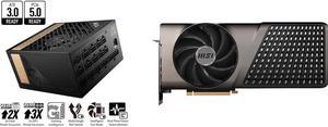 MSI - MEG Ai1300P PCIE 5.0 80 PLATINUM Full Modular Gaming PSU 12VHPWR Cable 4080 4090 ATX 3.0 Compatible 1300W Power Supply and MSI EXPERT GeForce RTX 4080 SUPER Video Card RTX 4080 SUPER 16G EXPERT
