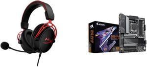 HyperX Cloud Alpha - Gaming Headset Dual Chamber Drivers Legendary Comfort Aluminum Frame Detachable Microphone Works on PC PS4 PS5 Xbox One/ Series X|S Nintendo Switch and Mobile – Red and GIGABYTE B650 AORUS ELITE AX V2 AM5 LGA 1718 AMD B